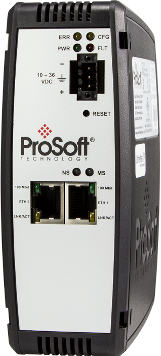 Passerelle EtherNet/IP vers PROFINET Prosoft PLX32-EIP-PND à deux ports Ethernet, vue de face
