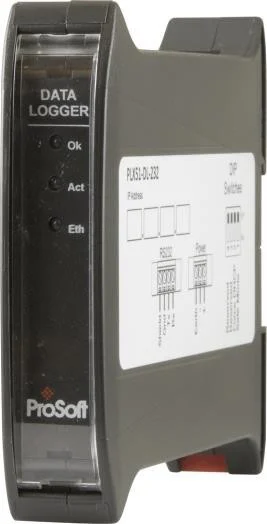 Enregistreur de données Prosoft PLX51-DL-232 pour rail DIN, vue de face Enregistreur de données Prosoft PLX51-DL-232 pour rail DIN, vue de face