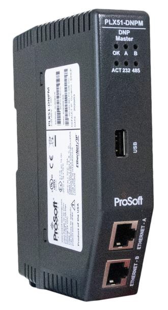 Passerelle maître DNP3 Prosoft PLX51-DNPM pour rail DIN, vue de trois quarts