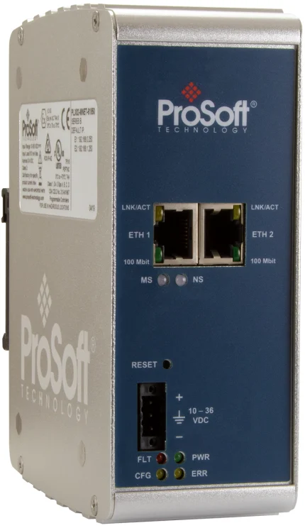 Passerelle IEC 61850 Prosoft PLX82 à deux ports Ethernet, vue de trois quarts