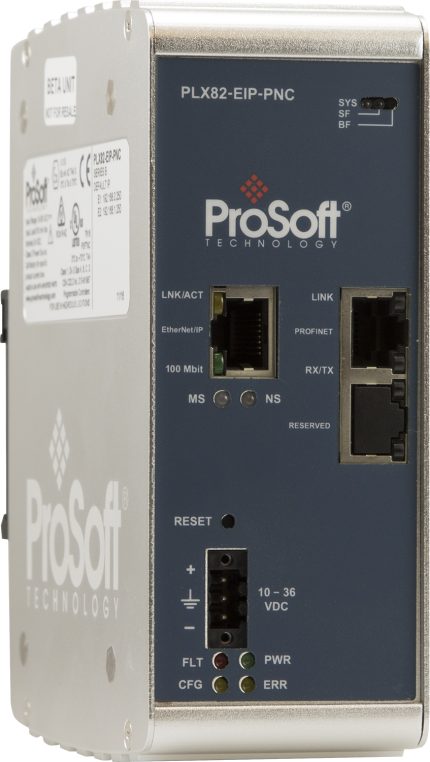 Passerelle contrôleur PROFINET Prosoft PLX82-EIP-PNC pour rail DIN, vue de face