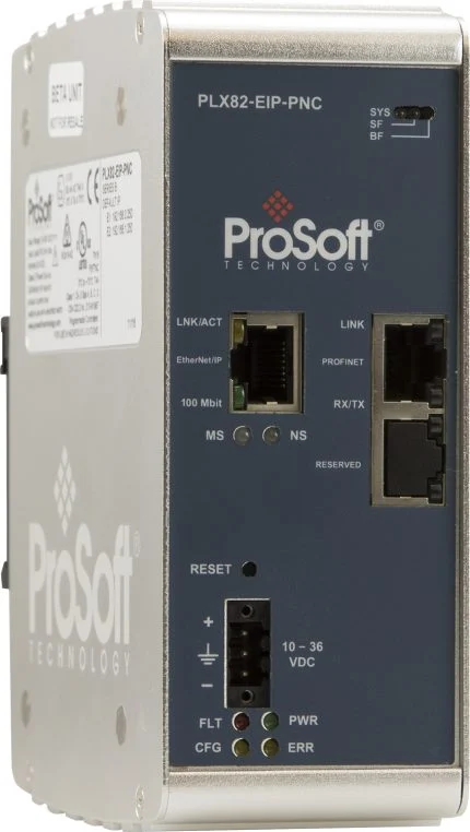 Passerelle contrôleur PROFINET Prosoft PLX82-EIP-PNC pour rail DIN, vue de face
