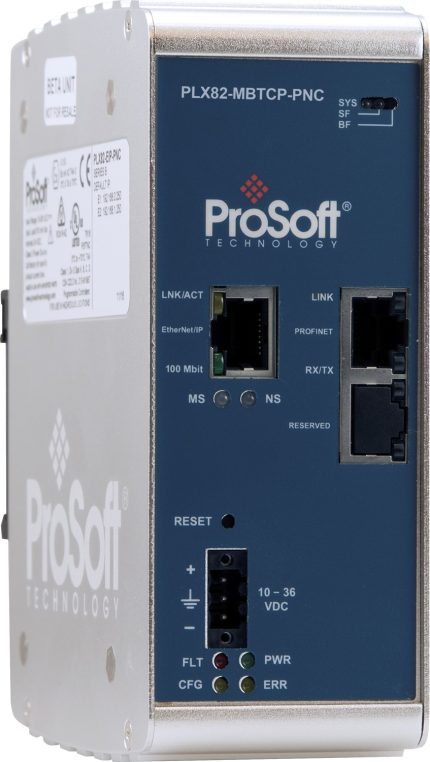 Passerelle Modbus TCP vers PROFINET Prosoft PLX82-MBTCP-PNC, vue de face
