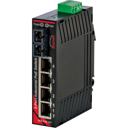 Switch PoE Sixnet EB-5ES-PSE avec port fibre SC et quatre ports PoE