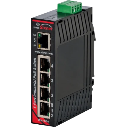 Switch PoE industriel Red Lion Sixnet EB-5ES-PSE-1 cinq ports RJ45, vue de face