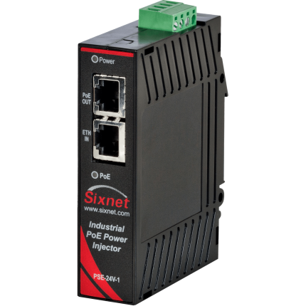 Injecteur PoE Sixnet EB-PSE-24V-1A une voie entrée 24 VDC, vue de face
