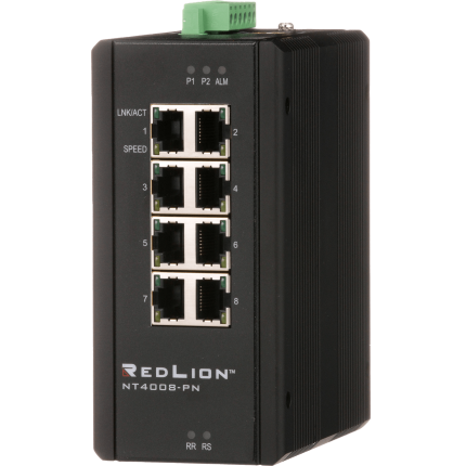 Switch PROFINET Red Lion NT-4008 à huit ports RJ45 Gigabit, vue de face