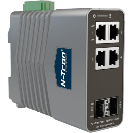 Red Lion N-Tron NT-5006-DM2 avec quatre ports RJ45 et deux cages SFP