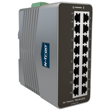 Switch industriel Red Lion N-Tron NT-5016 avec 16 ports RJ45 Gigabit, vue de face