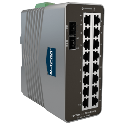 Switch industriel Red Lion N-Tron NT-5018-DM2 avec 16 ports RJ45 et 2 emplacements SFP