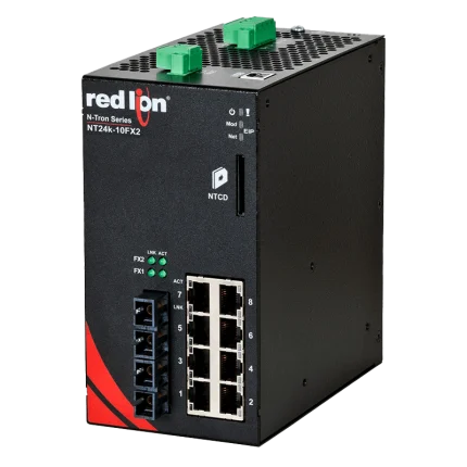 Switch industriel manageable Red Lion N-Tron NT24k-10FX2 avec ports fibre SC, vue de face