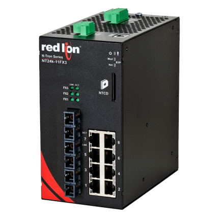 Switch Red Lion NT24K-11FX3 à 3 ports fibre 100 Mbit/s, vue de face