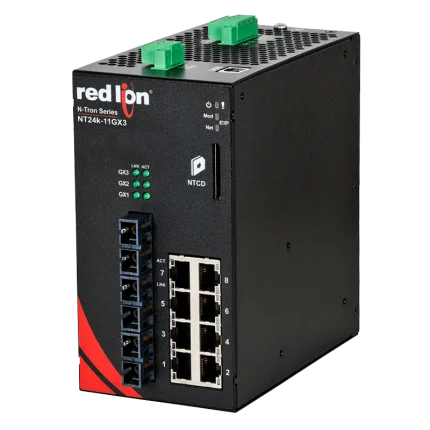 Switch manageable Red Lion NT24K-11GX3 avec 3 ports fibre SC Gigabit, vue de face