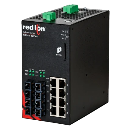 Switch manageable Red Lion NT24K-12FX4 à 4 ports fibre SC, vue de face