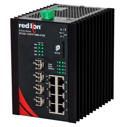 Switch PoE+ Red Lion NT24K-12SFP-DM4-POE à emplacements SFP et dissipateur