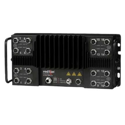 Switch IP67 Red Lion N-Tron NT24K-16M12 à seize ports M12 X-codé, vue de face