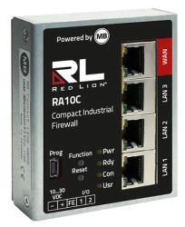 Pare-feu industriel compact Red Lion RA10C avec ports WAN et LAN, vue de face