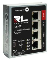 Pare-feu industriel compact Red Lion RA10C avec ports WAN et LAN, vue de face