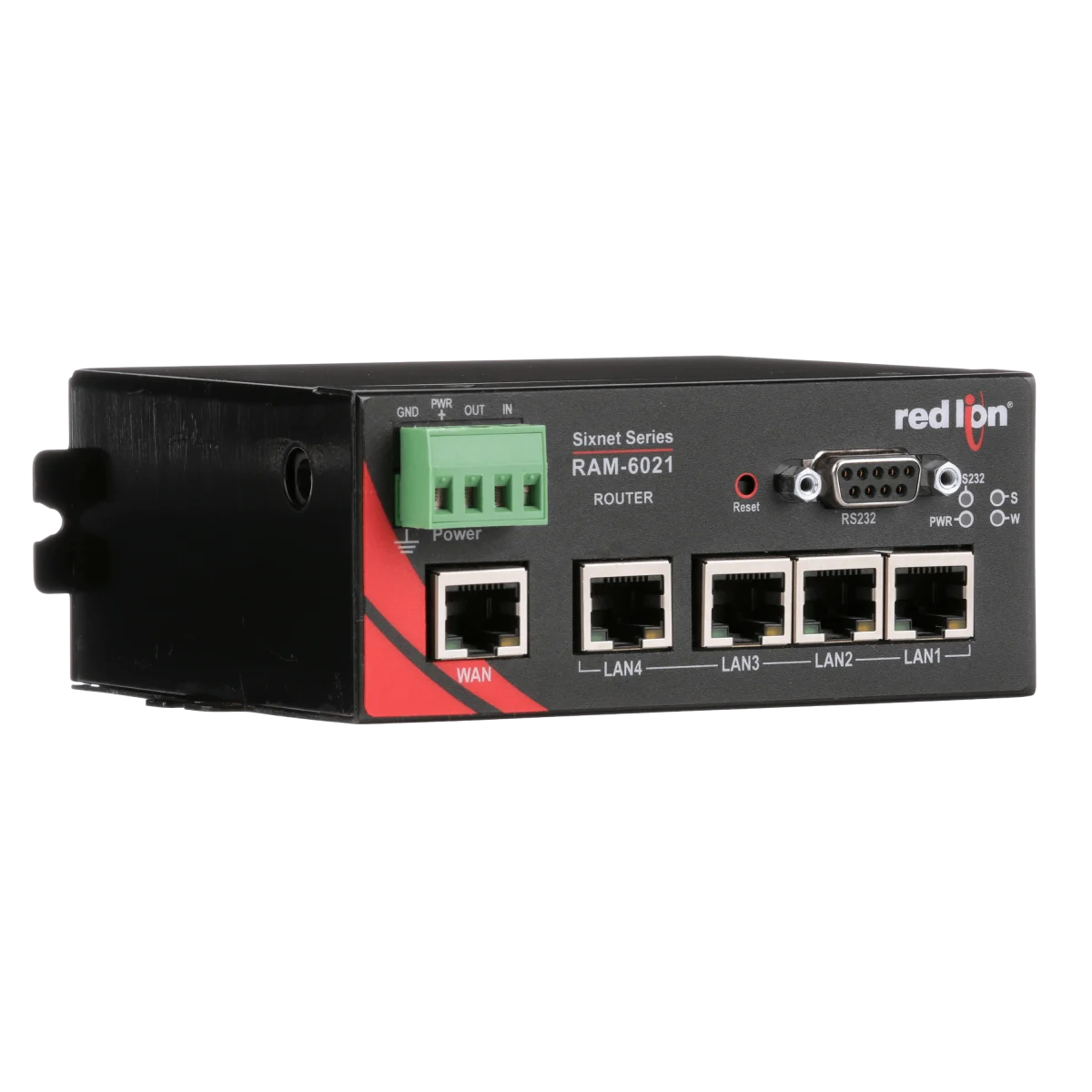Routeur industriel sécurisé Red Lion Sixnet RAM-6021 pour rail DIN, vue de trois quarts Routeur industriel sécurisé Red Lion Sixnet RAM-6021 pour rail DIN, vue de trois quarts