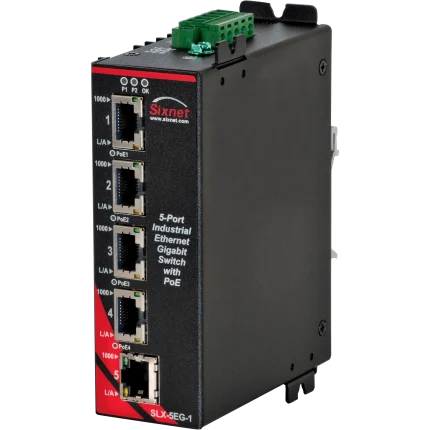 Switch PoE industriel Red Lion Sixnet SLX-5EG-1 avec cinq ports RJ45 Gigabit