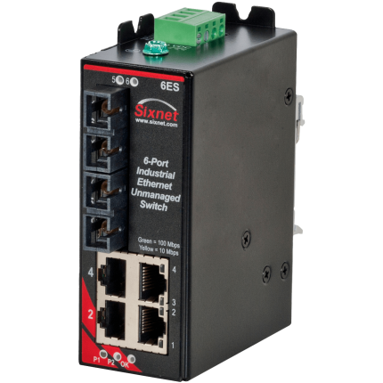 Switch non manageable Red Lion Sixnet SLX-6ES avec deux fibres SC et quatre RJ45