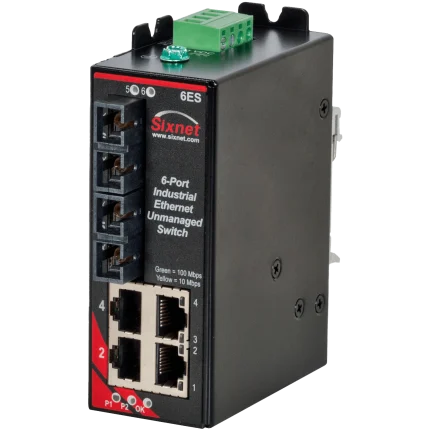 Switch non manageable Red Lion Sixnet SLX-6ES avec deux fibres SC et quatre RJ45