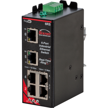 Switch à anneau redondant Red Lion Sixnet SLX-6RS-1-D1 avec six ports RJ45