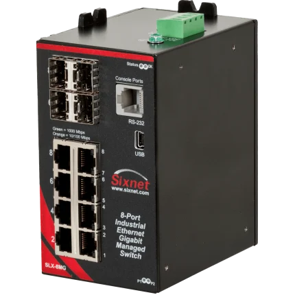 Switch manageable Gigabit Red Lion Sixnet SLX-8MG-1 avec huit RJ45 et quatre cages SFP