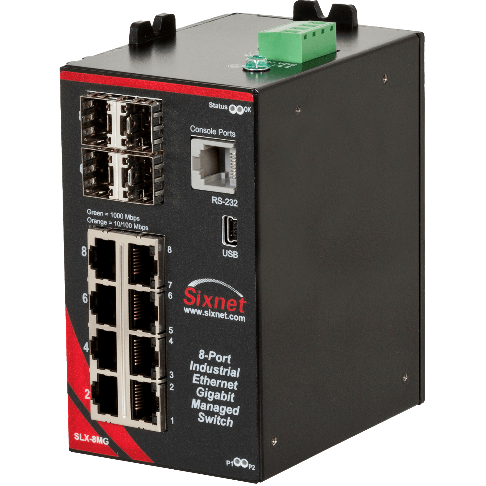 Switch manageable Gigabit Red Lion Sixnet SLX-8MG-1 avec huit RJ45 et quatre cages SFP Switch manageable Gigabit Red Lion Sixnet SLX-8MG-1 avec huit RJ45 et quatre cages SFP