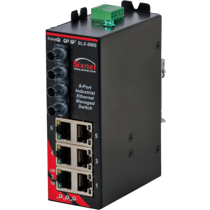 Switch Red Lion Sixnet SLX-8MS version deux fibres ST et six ports RJ45