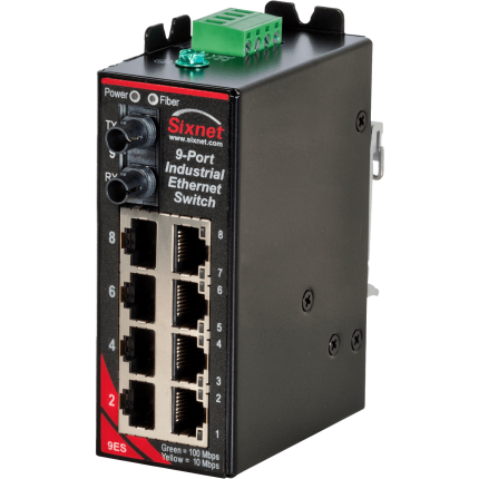 Switch industriel Red Lion Sixnet SLX-9ES-3ST avec port fibre ST, vue de trois quarts