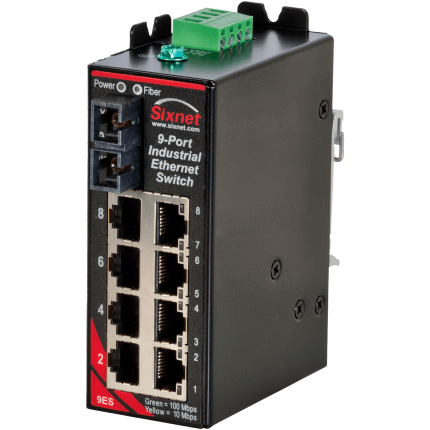 Switch non manageable Red Lion Sixnet SLX-9ES-3SC avec port fibre SC et huit RJ45