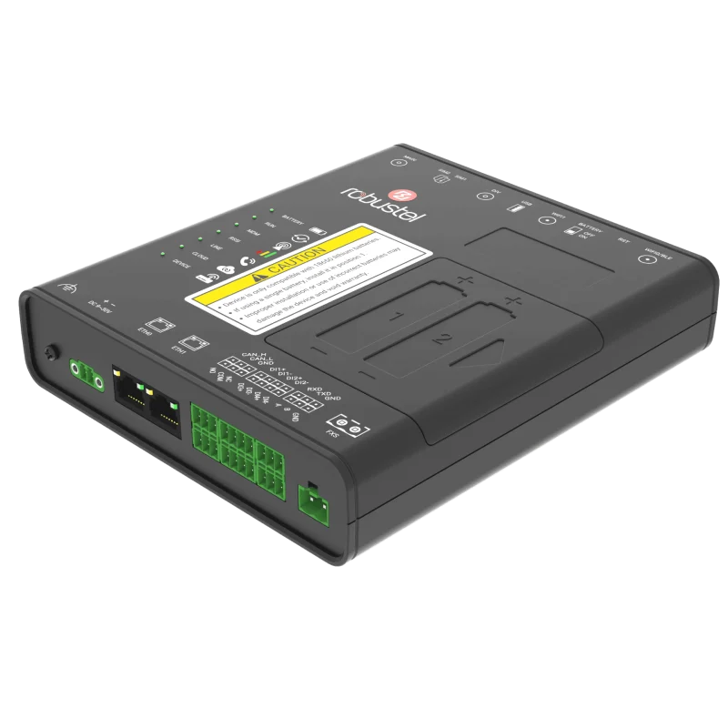 Passerelle voix 4G Robustel EV8100 pour ascenseur, vue de trois quarts