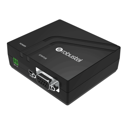 Modem 4G industriel Robustel M1000 MP avec port RS-232 DB9, vue de trois quarts