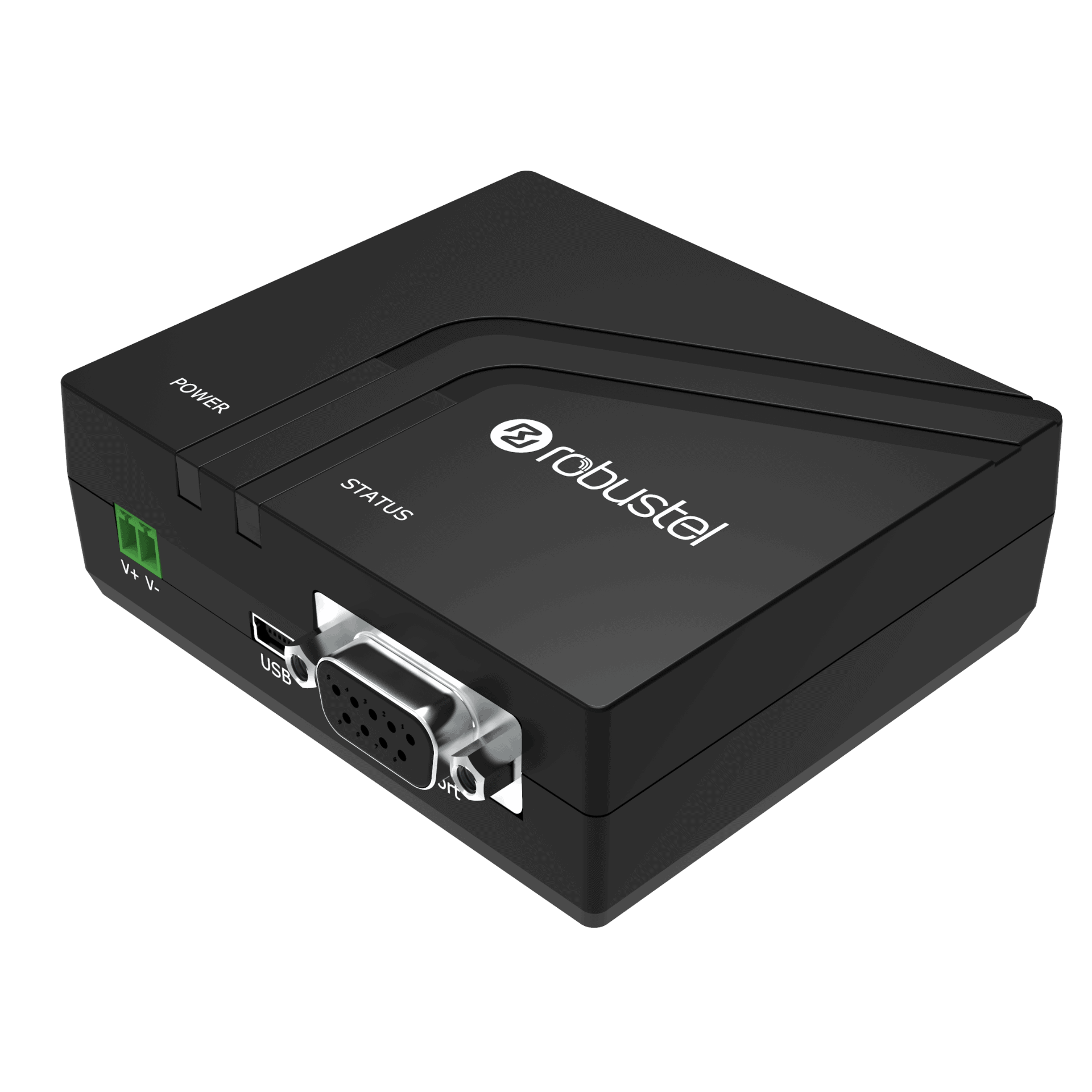 Modem 4G industriel Robustel M1000 MP avec port RS-232 DB9, vue de trois quarts Modem 4G industriel Robustel M1000 MP avec port RS-232 DB9, vue de trois quarts
