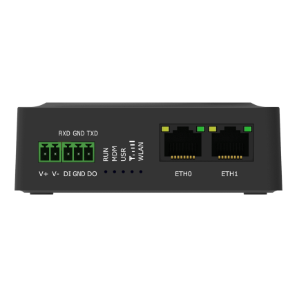 Face avant du Robustel R1511 avec deux ports Ethernet et bornier série
