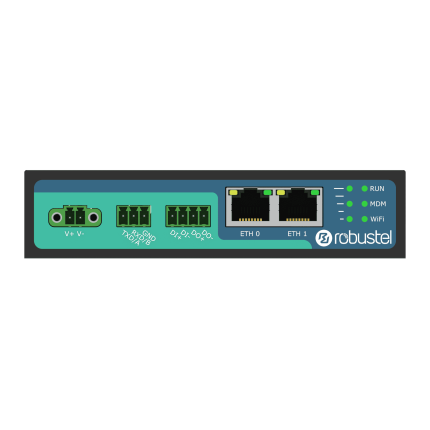 Face avant du Robustel R2010 avec ports Ethernet, borniers série et E/S