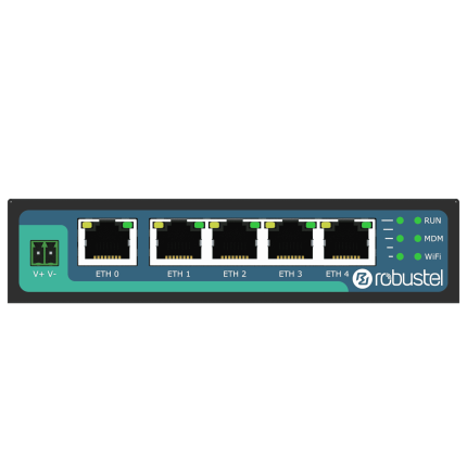 Face avant du Robustel R2011 avec ses cinq ports Ethernet et voyants