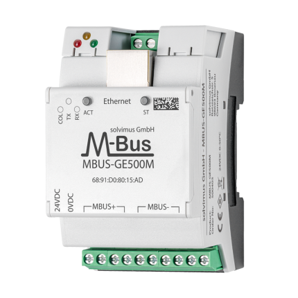 Solvimus MBUS-GE500M, passerelle M-Bus Modbus TCP 3 modules avec LED de diagnostic