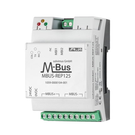 Répéteur M-Bus solvimus MBUS-REP125 en boîtier rail DIN 3 modules, vue de face