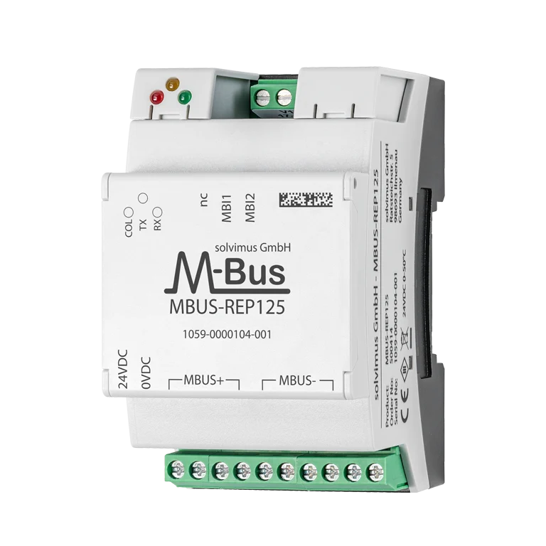 Répéteur M-Bus solvimus MBUS-REP125 en boîtier rail DIN 3 modules, vue de face